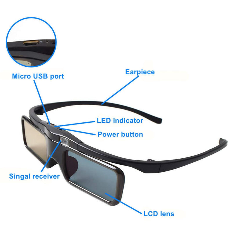 [Australia - AusPower] - Sintron ST08-BT 2X 3D Active Shutter Glasses Rechargeable for RF 3D TV, 3D Glasses for Sony, Panasonic, Epson 3D Projector, Samsung 3D TV, Compatible with TDG-BT500A TY-ER3D5MA TY-ER3D4MA TDG-BT400A 