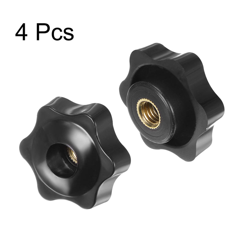[Australia - AusPower] - 4pcs Star Knobs M8 Female Thread 38mm Head Plastic Through Hole Brass Screw-in Clamping Handles Threaded Hand Knobs, Black M8 x 38mm 