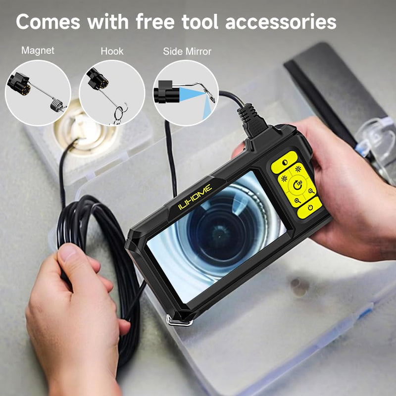 [Australia - AusPower] - Borescope Camera with Light, 1080P HD Endoscope with 8 Adjustable LEDs, 4.3" Inspection Camera with 16.4ft Semi-Rigid Cable, 8mm IP67 Waterproof Lens-Father's Day Gift&Cool Gadgets for Men Single Lens 