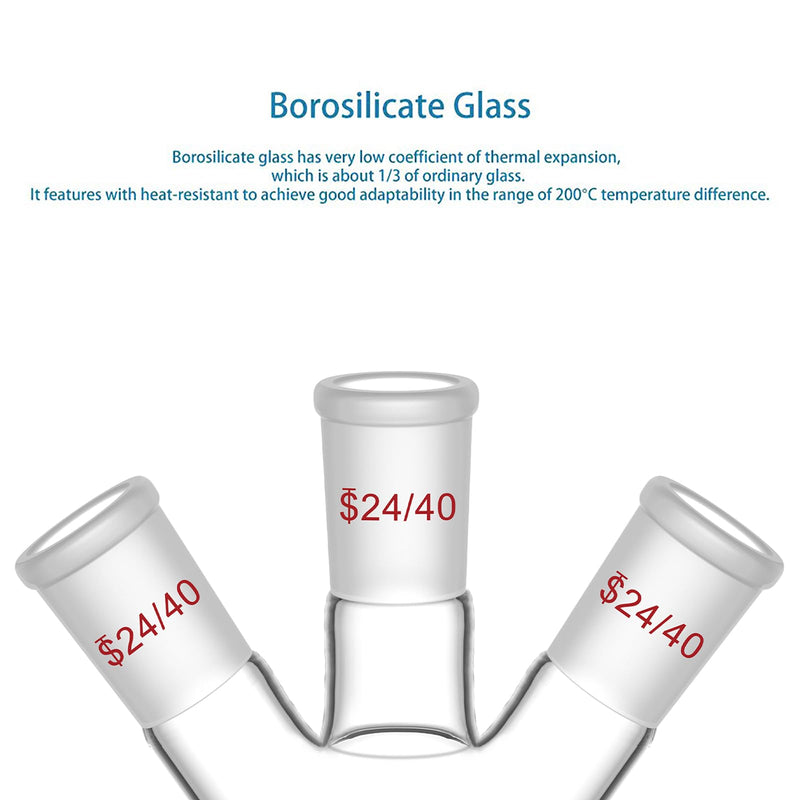 StonyLab Borosilicate Glass 3 Neck Round Bottom Flask RBF, with 24/40 Center and Side Standard Taper Outer Joint – 100ml 100 ml