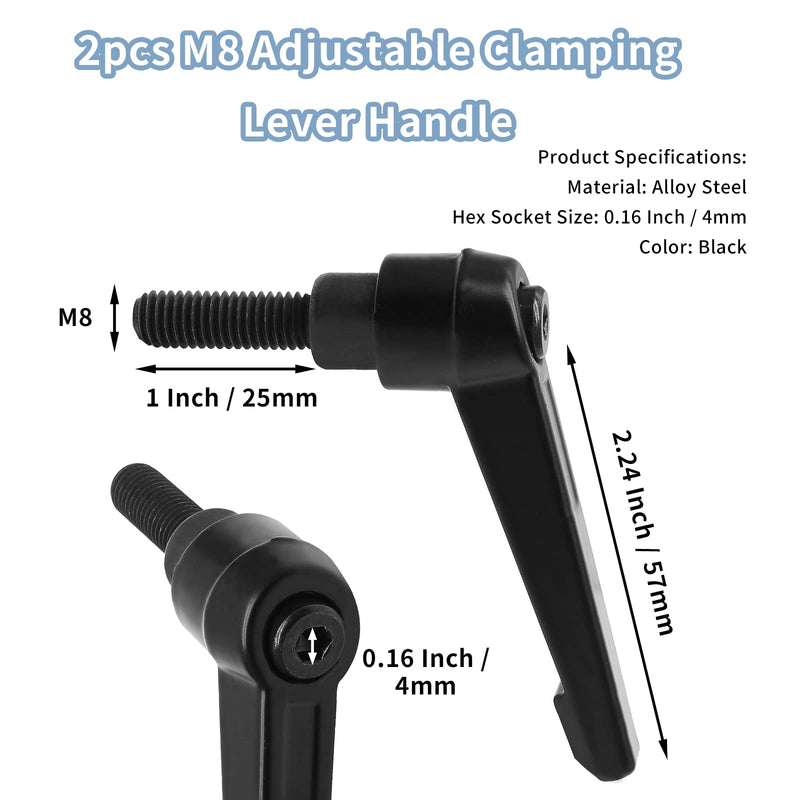 [Australia - AusPower] - 2pcs Adjustable Clamping Lever Knob, M8 x 25mm Male Thread Adjustable Handles Push Button Ratchet Lever Knob, Threaded Bolt Handle Replacement 
