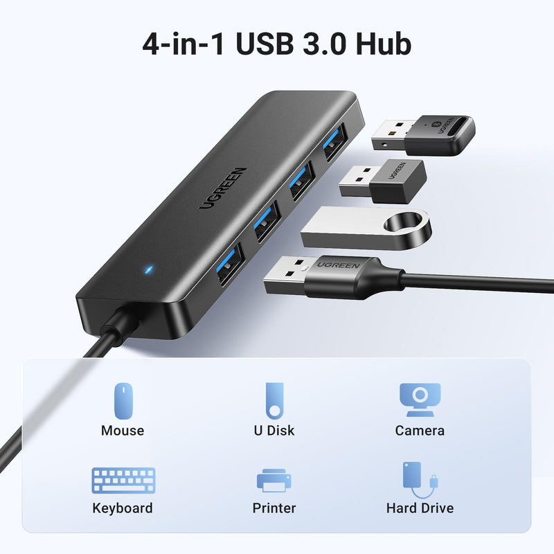 [Australia - AusPower] - UGREEN USB 3.0 Hub, 4 Ports USB A Splitter Ultra-Slim USB Expander for Mouse, Keyboard, Flash Drive, U Disk, Printer Compatible with Laptop, Desktop PC, Xbox, PS5, and More 0.5 ft 