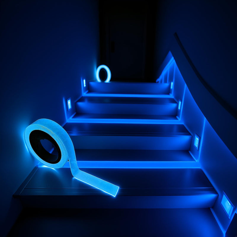 3Pcs Blue Glow in The Dark Tape 9.8 FT Fluorescent Spike Sticker Glow in The Dark Markers,for Stairs Walls Steps Safetys Exits Sign Warning Tape Self-Adhesive Tapes,Safety Warning Tapes