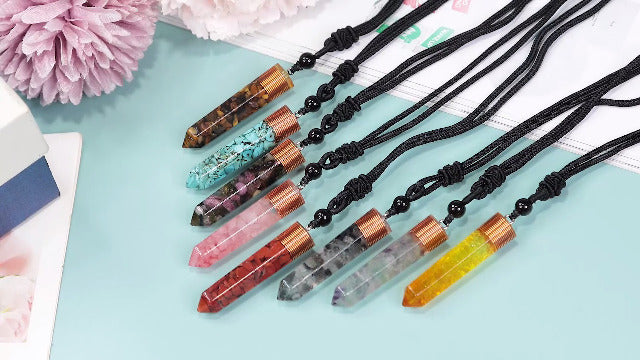 TUMBEELLUWA Hexagonal Crystal Points Necklace for Men Women Multi