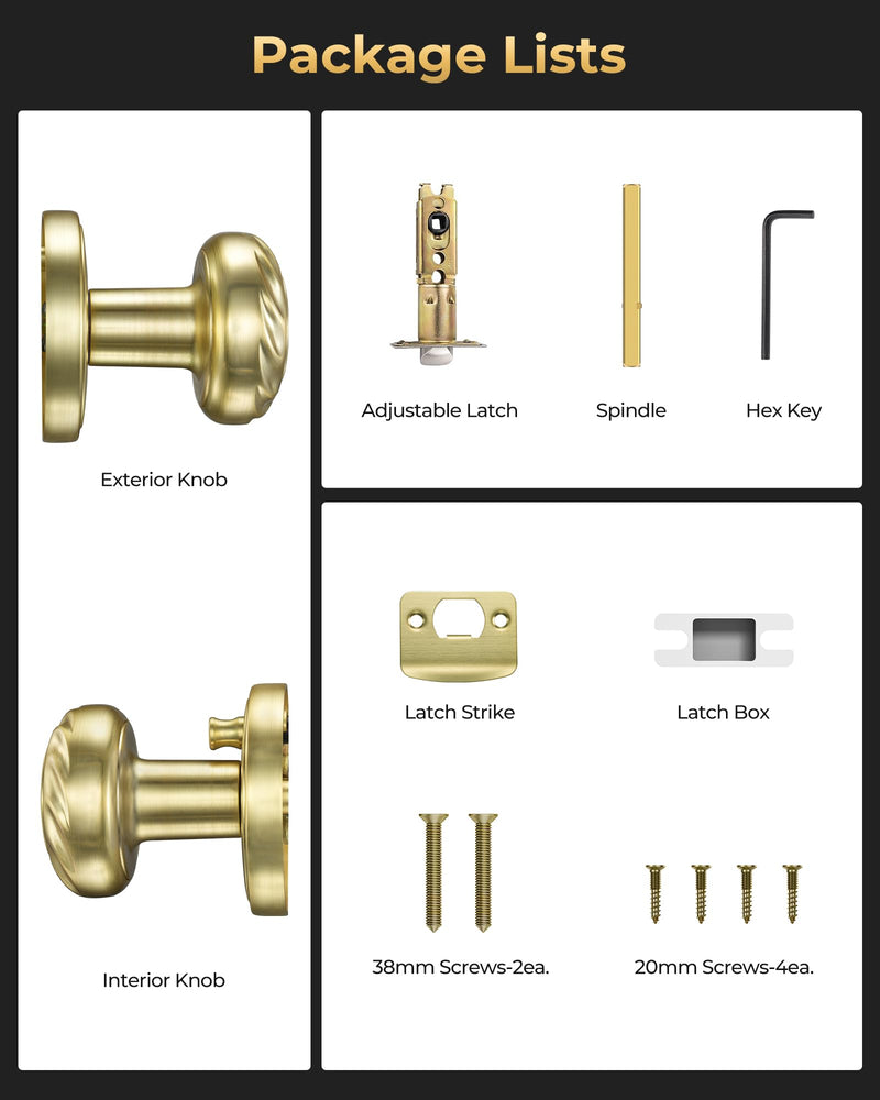 Gold Door Knob Interior, Zinc Alloy Heavy Duty Privacy Door Knobs with Lock for Bedroom and Bathroom, 1 Pack Brushed Gold Interior Door Knobs for Left Right Sided Doors