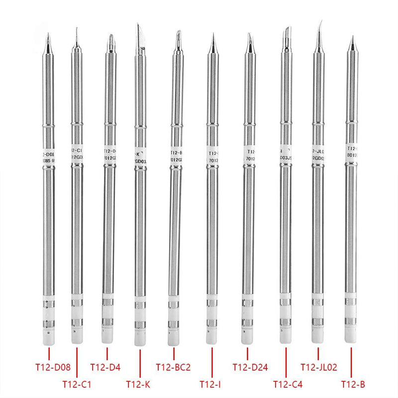 T12 Series Soldering Iron Tips Pack of 10, Replacement Tips for FX-951 Rework Station, High Quality Welding Tool Accessories with Fast Heat Conduction for Precise Soldering in Electronics Repair