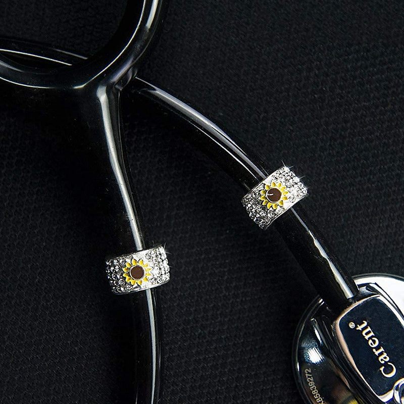 2 Pack Bling Sunflower Stethoscope Charms, Stethoscope Tag Personalized Hospital Nurse Identification Accessories