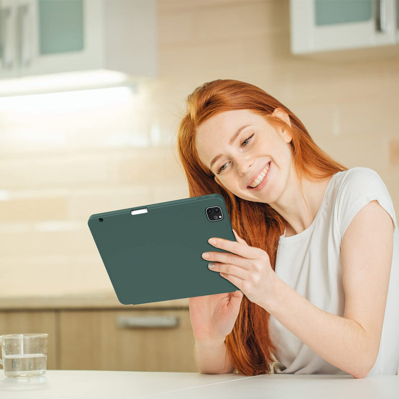 [Australia - AusPower] - ZryXal New iPad Pro 12.9 Inch Case 2022/2021/2020(6th/5th/4th Gen) with Pencil Holder,Smart Case [Support Touch ID and Auto Wake/Sleep] with Auto 2nd Gen Pencil Charging (Midnight Green) Midnight Green 