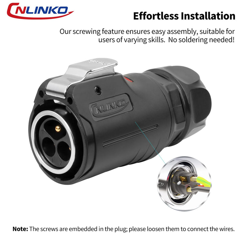 [Australia - AusPower] - CNLINKO LP-24 3-Pin Screw Lock Waterproof Connector, IP68 Aviation Circular Quick Plug, M24 Male & Female Plug Pair (LP24 3-Pin Screwing) 3 Pin Screwing LP24 