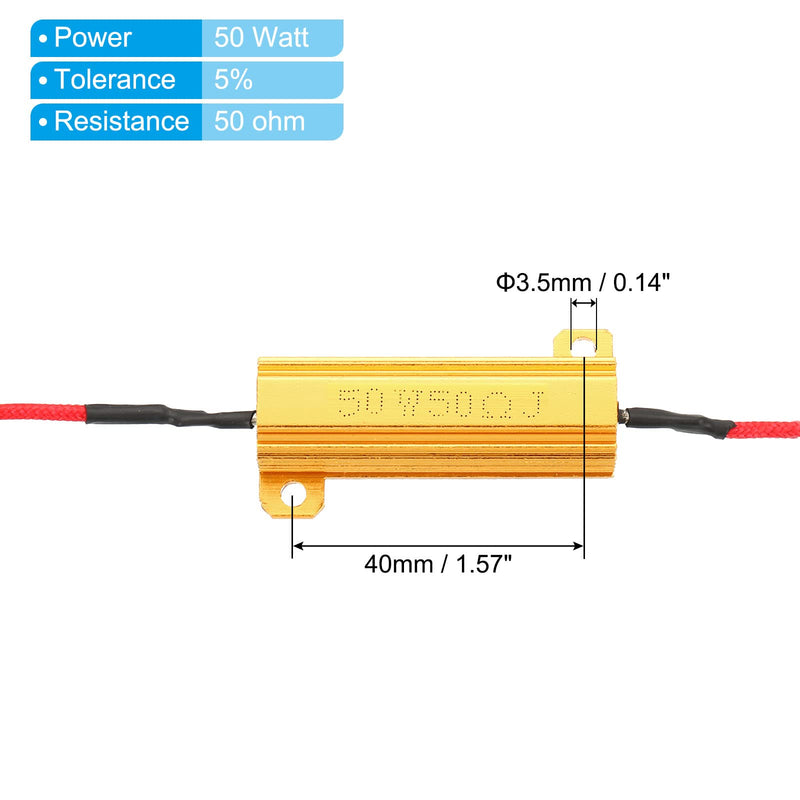 PATIKIL 2 Pieces 50W 50 Ohm Aluminum Case Resistor Housing Wire Resistors Screw Tap Power Resistor Gold Tone 50 Ω