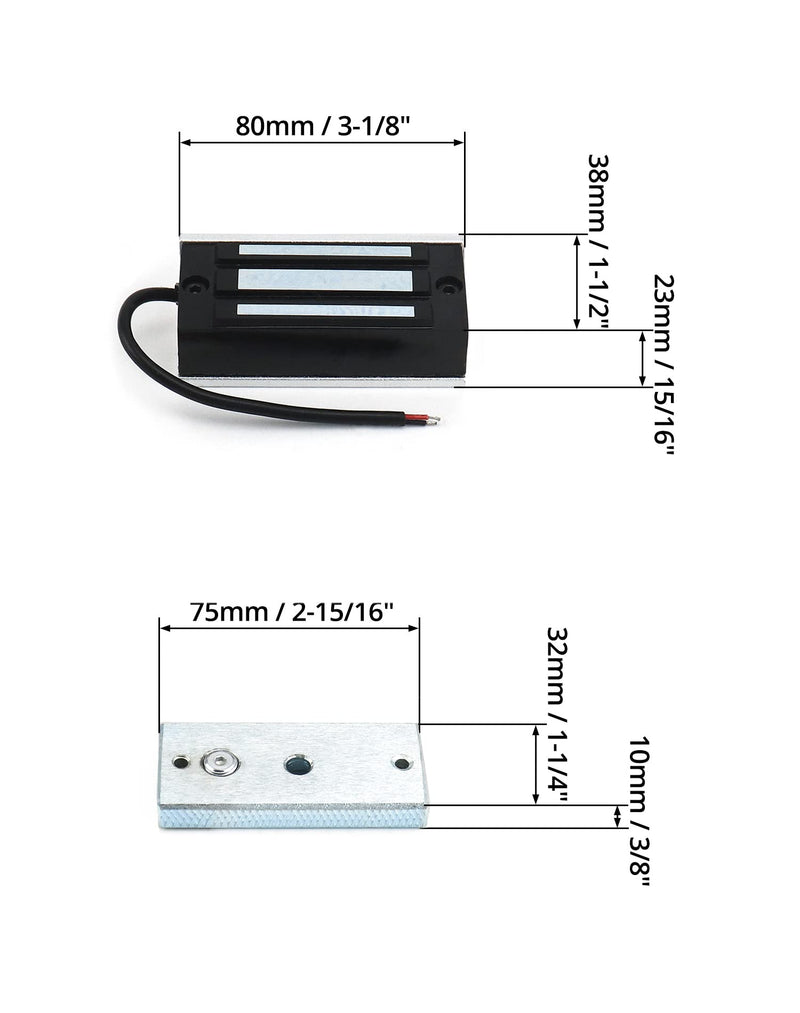 QWORK Electric Magnetic Lock, 2 Pack 60kg 130LBs Holding Force Electric Magnetic Lock for Door Access Control System Electromagnet Fail-Safe NC Mode