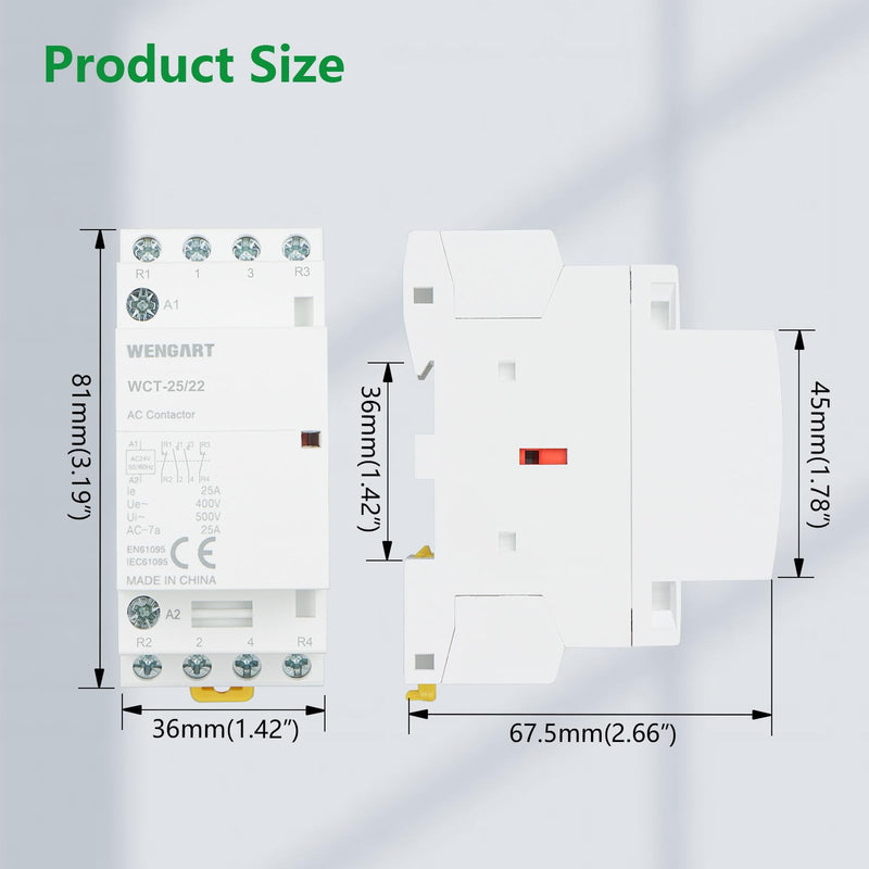 Wengart Installation contactor 25A 2NO2NC for electricians for safe priority switching without risk of short circuit with compact 36 mm width and hum-free AC 24 V coil