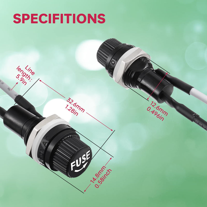 [Australia - AusPower] - EPLZON 5 x 20 mm Black Screw Cap Fuse Holder 250 VAC 10 A 125 VAC 15 A with Pre-Soldered Wires and 10 A/15 A Quick Bubble Glass Fuse Kit 
