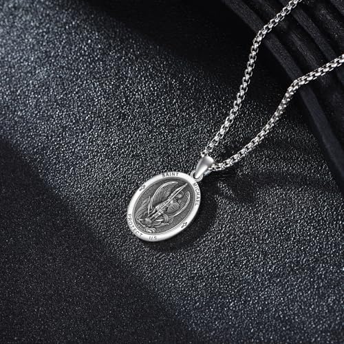 Saint Michael Necklace 925 Sterling Silver Obsidian St Archangel Michael Pendant Necklace Protection Amulet Saint Michael Jewelry for Women Men