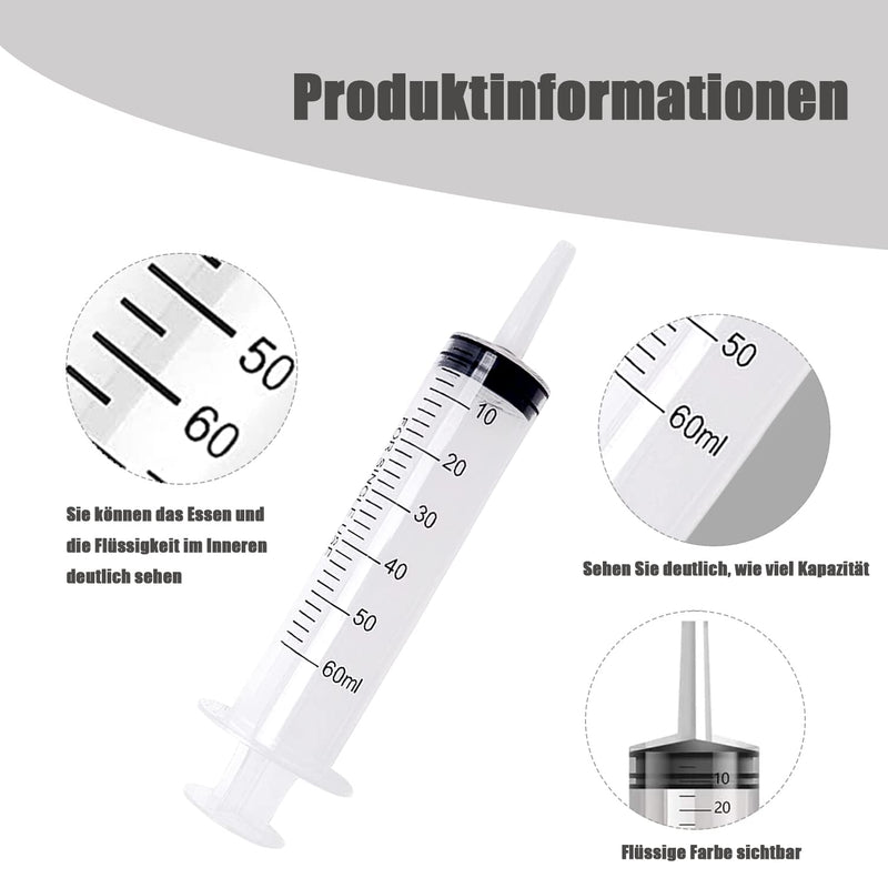 Plastic Syringe, Set of 2 60 ml Syringes with Hose for Science Laboratories, Factories and Daily Use