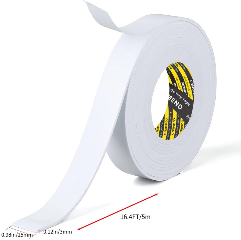 [Australia - AusPower] - EVA Single-Sided Adhesive White Foam Tape, Single-Sided Sealing Strip Foam Pad Sponge Tape Window Weatherproof, Self-Adhesive Insulation Sealing Tape (White)0.98inX16.4FT 0.98inX16.4FT 
