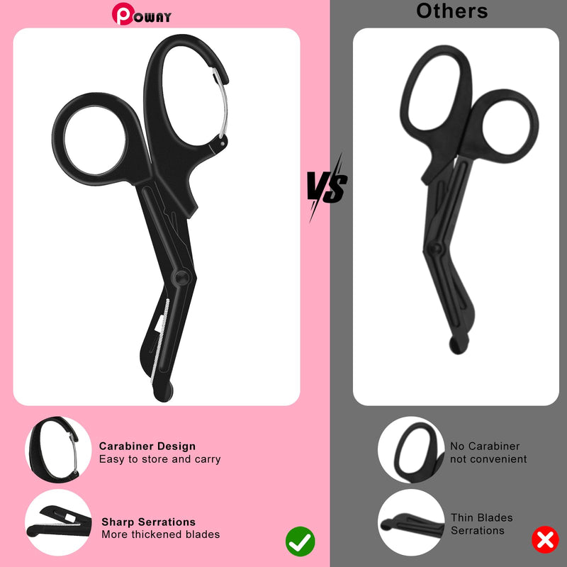 [Australia - AusPower] - 2 Pack Medical Trauma Shears Nurses Shears Medical Scissors 7.5" Stainless Steel Bandage Scissors with Carabiner Fluoride Coated Premium Blades Patented Scissor for Nurses Doctor Black and Pink 