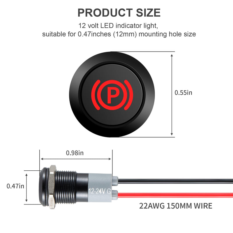 12V LED Indicator Small Light Indicator Waterproof, 1/2"(12mm) Panel Cutout 12V 24V Metal LED Indicator with 22AWG 150MM Wire - High Beam Indicator, Single Arrow Left/Right, Parking Indicator, 4PCS