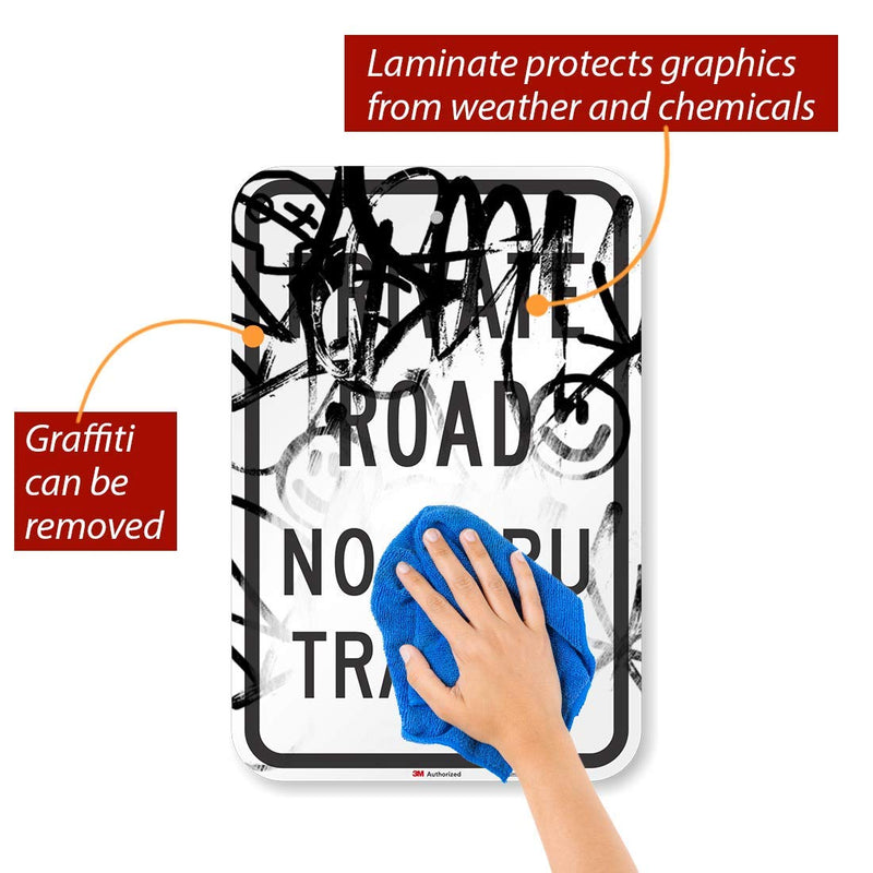 SmartSign - T1-1019-HI_12x18 3M High Intensity Grade Reflective Sign, Legend "Private Road No Thru Traffic", 18" high x 12" wide, Black on White Aluminum 18" x 12"