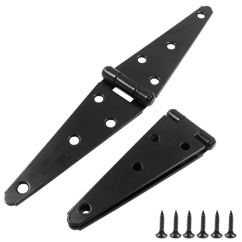 Hordion 4Pcs Strap Hinge Shed Door Hinges, 5 Inch Heavy Duty Gate Hinges Black Tee Hinge with Screws for Fence Wood Gate Cabinet Door 5 Inch, 4Pcs