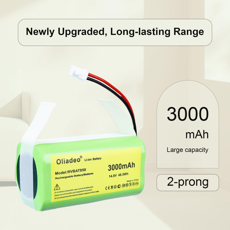 RVBAT850 for Shark Ion Vacuum Replacement Battery - AV1010AE, AV2501S, AV1110AE, RV1001AE, RV2001, RV850, AV2501AE, RV750_N, AV970 Robot Vacuum Cleaners RVBAT85002 (Attention: 2 Prongs Connector)