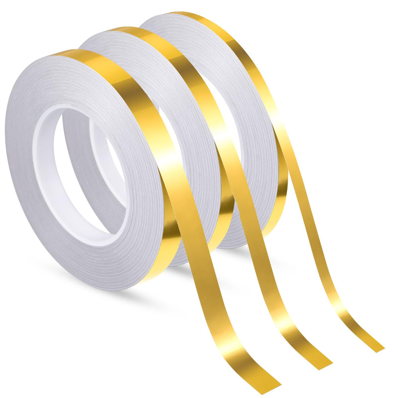 Zonon 3 Sizes Spark Gold Self Adhesive Polyester Film Tape Washi Tape for Car Furniture Graphic Arts Walls Decor, 55 yds (5/10/15mm) 5/10/15mm