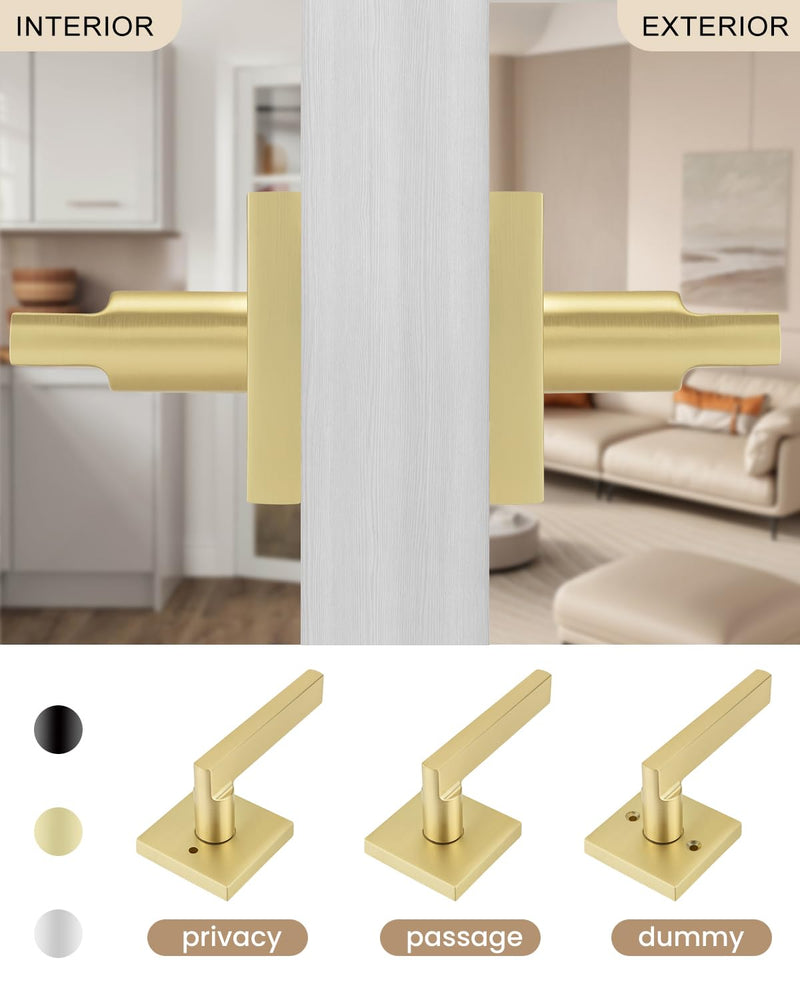 Haidms Gold Dummy Door Handles, Brushed Gold Dummy Door Handles, Zinc Alloy Brushed Brass No-Turning Door Handles for Closet, Heavy Duty Single-Sided Modern Square (2 Pieces/1 Packs) 1