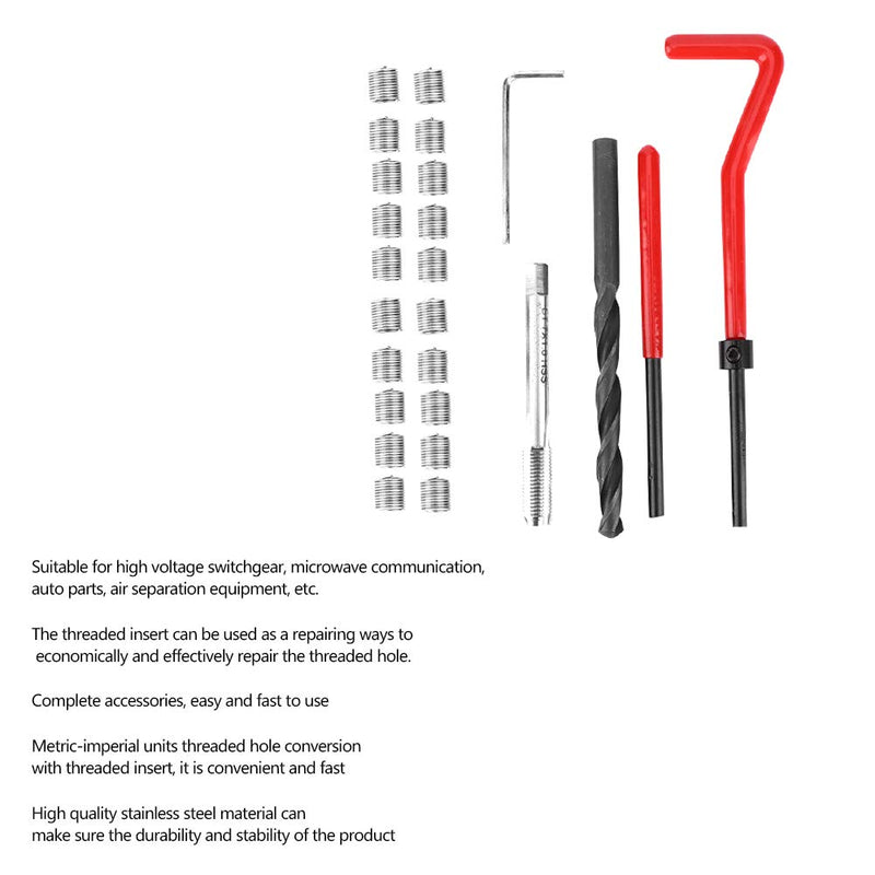 [Australia - AusPower] - M7 X 1.0 Helicoil Thread Repair Kit Stainless Steel 25Pcs Thread Repair Kit Stainless Steel Twisted Drill Wrench Threaded Insert Tap Insertion Tool M7X1 
