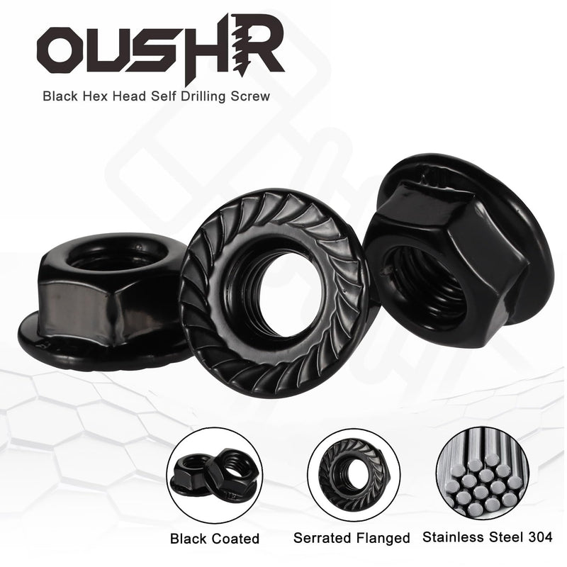 [Australia - AusPower] - 1/4-20 Serrated Flange Hex Lock Nuts Flanged Locknuts, 304 Stainless Steel 18-8 Black Finish, 25 PCS 1/4-20 