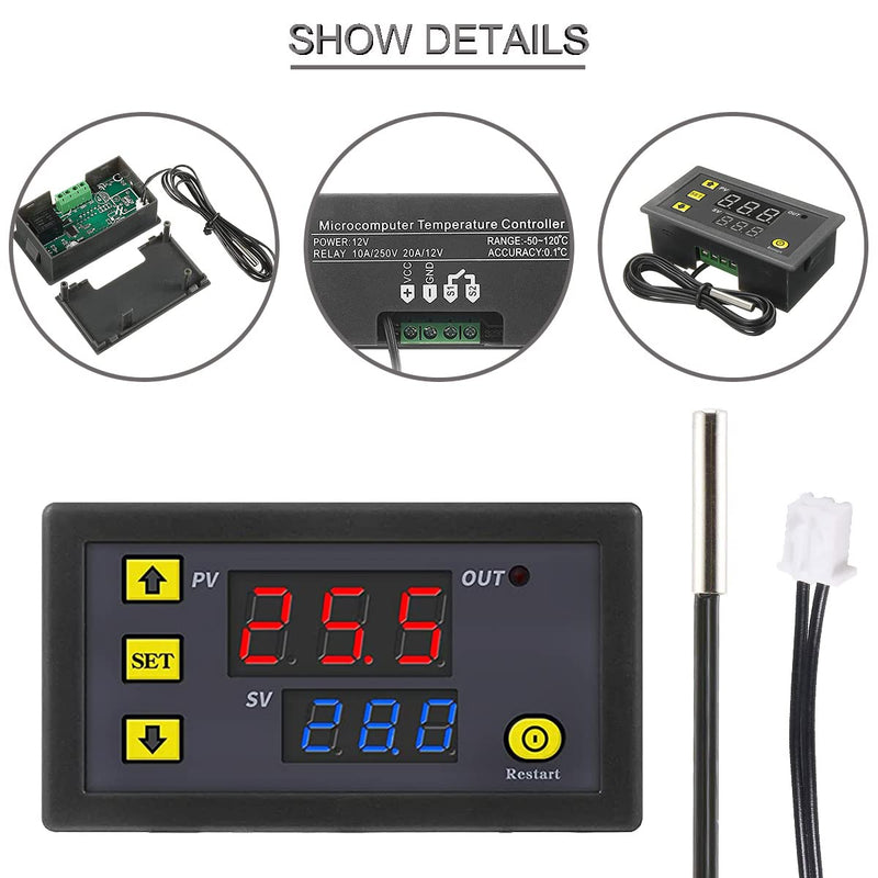 [Australia - AusPower] - Digital Temperature Controller Module W3230 DC 12V 20A LED Thermostat Thermometer Temperature Control Switch Sensor with Waterproof Probe -50℃ to 120℃ with red and Black Cable,Pack of 2 