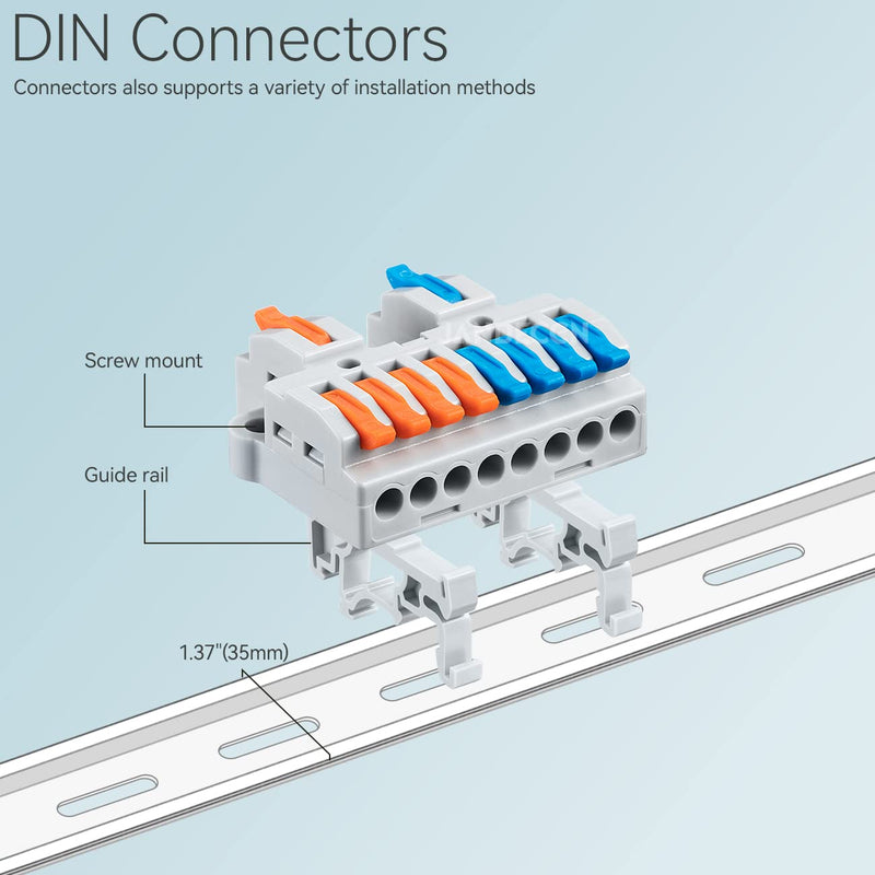 [Australia - AusPower] - 6pcs DIN Rail Terminal Blocks, DIY Splicing Wire Connectors for Circuit Inline 18-12AWG (2 in 8 out) 2 in 8 out 