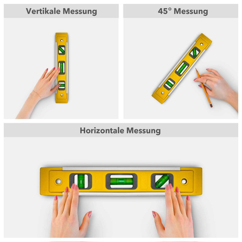 [Australia - AusPower] - Spirit Level 23 cm Small and Magnetic, Suitable for Professionals and DIY Enthusiasts, Magnetic Spirit Level with Three Levels, Spirit Level Torpedo 