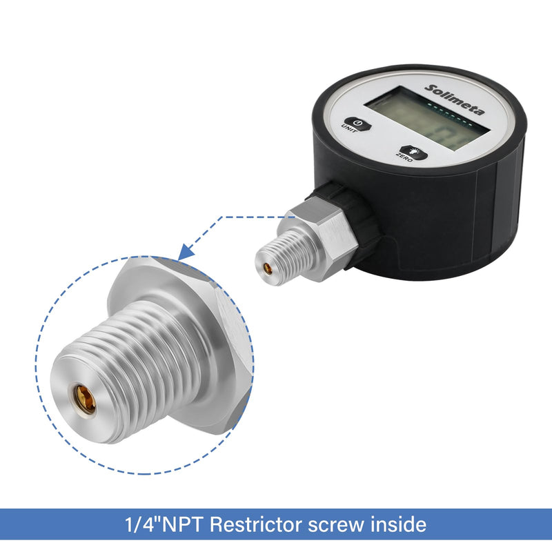 [Australia - AusPower] - Solimeta Digital Vacuum Pressure Gauge, 2-1/2" Dial Size, 1/4" NPT Lower Mount, -15 psi-0 -15 psi -0 