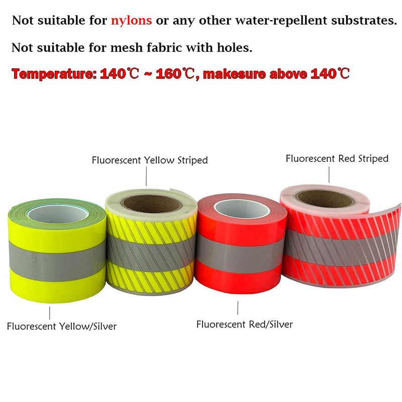 High Visibility Reflective Heat Transfer Vinyl Iron On Tape for Clothing 2in x 5yd (Fluorescent Yellow/Silver) Fluorescent yellow/silver