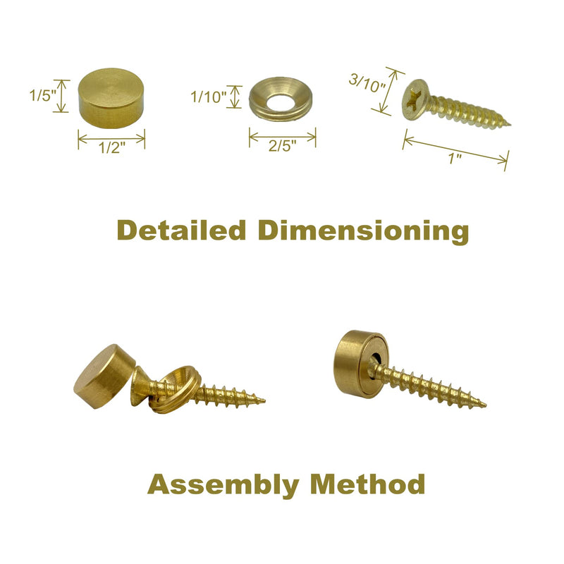 [Australia - AusPower] - 8Pcs Retro Pure Brass Decorative Screw with Caps Used as Mirror Screw,Upholstery Tacks,Thumb Tacks for Wall Hangings,Fast Cap,Wood Handcrafted,Fasteners Hardware (1/2",12mm Gold Brass) 