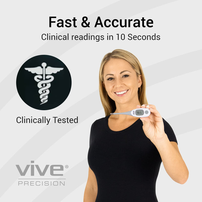 [Australia - AusPower] - Vive Precision Smart Oral Thermometer - Approved Medical Grade Body Temperature Reader for Adults, Babies - Digital Fever Monitor with App for Home Use, Under The Tongue, Armpit & Rectal 