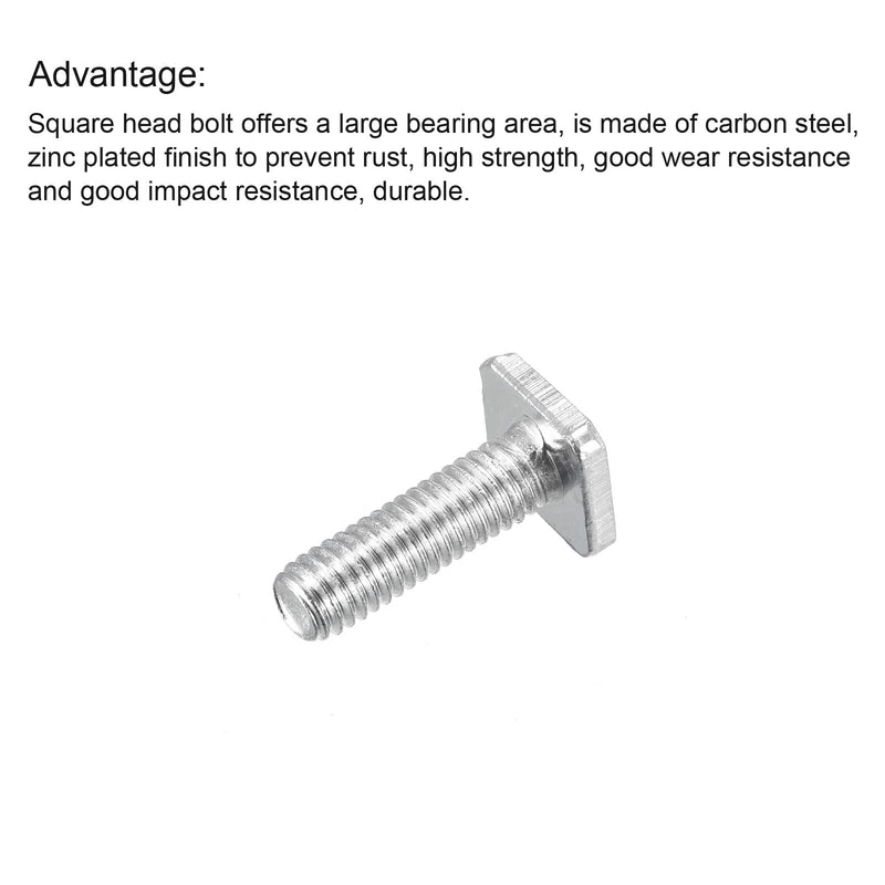 [Australia - AusPower] - uxcell Square Head Bolt, 10pcs M6 x 20mm Fully Thread Carbon Steel Grade 4.8 Square Machine Screws 10 