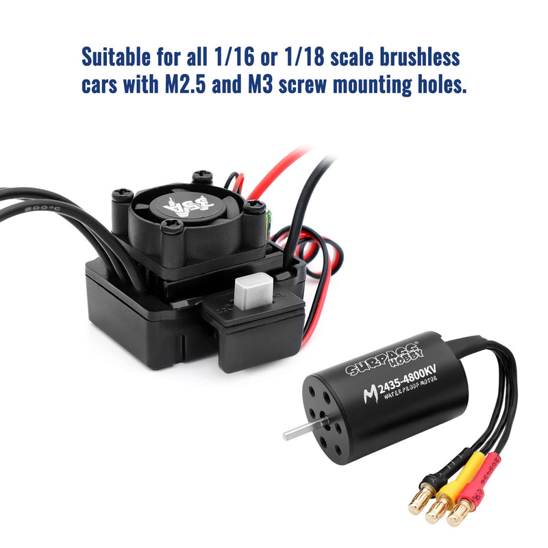 2435 Brushless Motor with 35A Waterproof ESC Combo Sensorless Motor and Electric Speed Controller for 1/14 1/16 1/18 RC Car Trucks (Black) (4800KV)