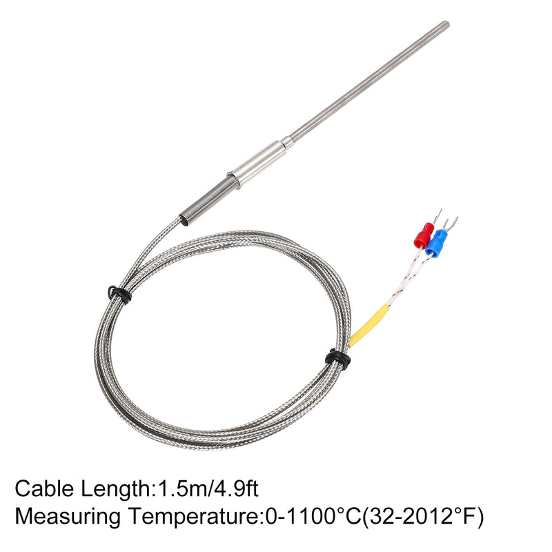 [Australia - AusPower] - MECCANIXITY K Type Thermocouple Temperature Sensor Probe 4x100mm 4.9ft Wire 0 to 1100°C(32 to 2012°F) Stainless Steel 