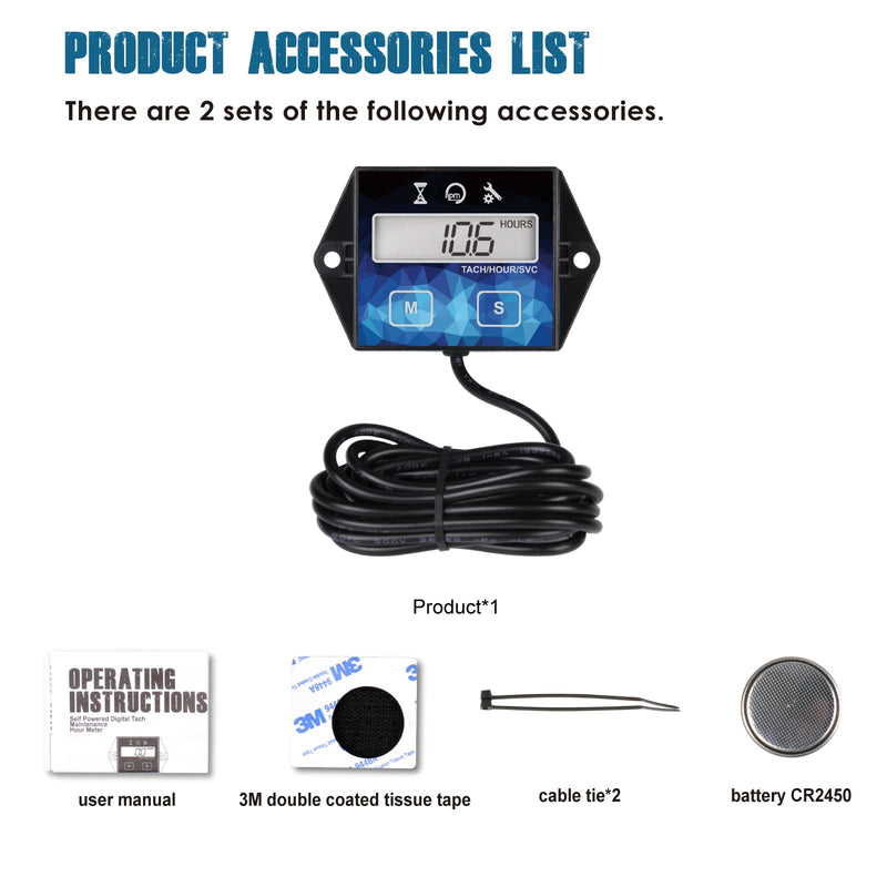 [Australia - AusPower] - 2 Pieces Runleader Small Engine Timer, Digital Tachometer, Maintenance Reminder, Battery Replaceable, User Shutdown, for ZTR Lawn Mower Tractor Generator Marine Outboard ATV (2) 2 