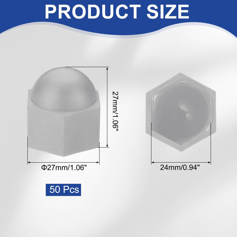 [Australia - AusPower] - PATIKIL 50 Pcs Hex Nut Cover, M16x24x27mm Nylon Screws Bolt Covers Caps Dome Acorn Hex Head Bolt Protection Cap for Screws Nut, Gray 