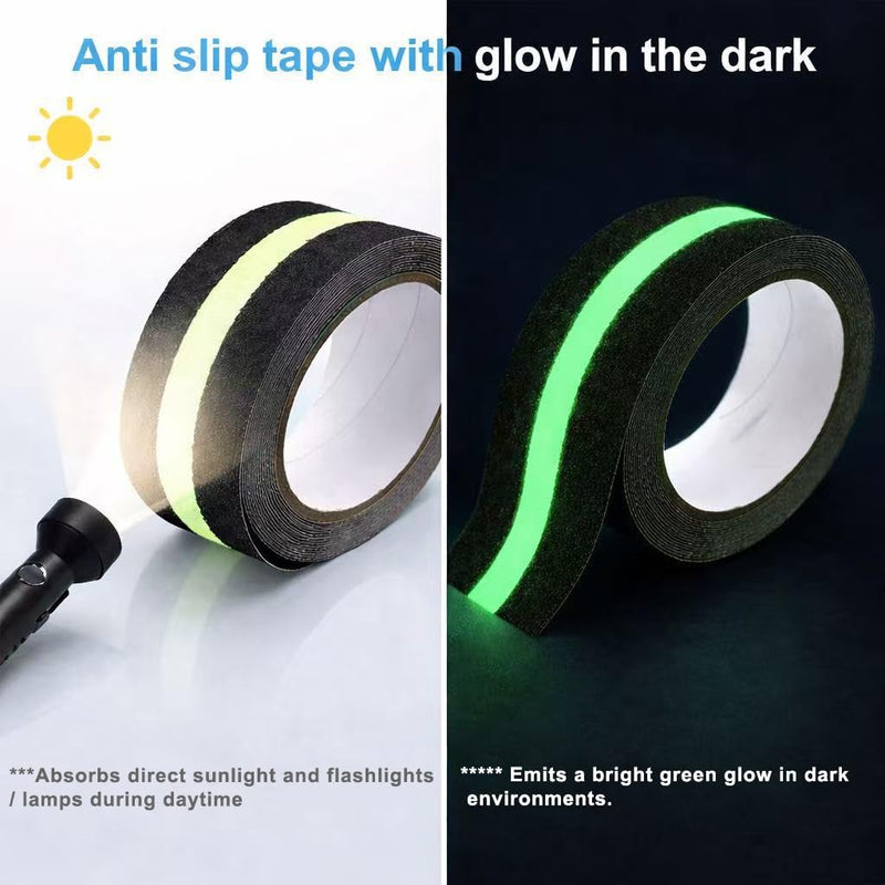 Anti Slip Tape with Glow in Dark, 2 inch x16.4ft Anti Slip Grip Tape for Stairs, Floors, Decks, Bathrooms & Outdoors, Waterproof PVC Non Skid Safety Tape with Glow at Night 2 inches (width) x 16.4 feet (length)