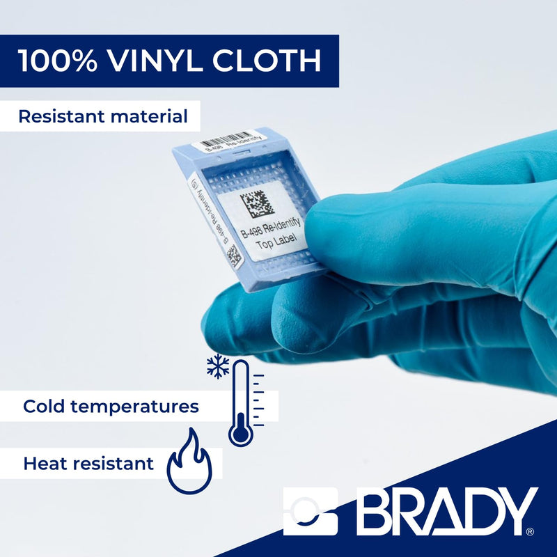 Brady Authentic (M4-48-498) Repositionable Multi-Purpose Vinyl Cloth Labels 0.75" H x 1" W Black on White, 180 Labels. for use with The BMP41, BMP51, and M511 Label Printers