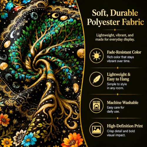 Delur Tree of Life Tapestry Moon Phase Nature Flower Plant Tapestry Wall Hanging Boho Mandala Spiritual Sun Aesthetic Psychedelic Headboard for Bedroom Living Room Home Decor (70.8" x 92.5") 70.8"L x 92.5"W Moon Phase Tree of Life