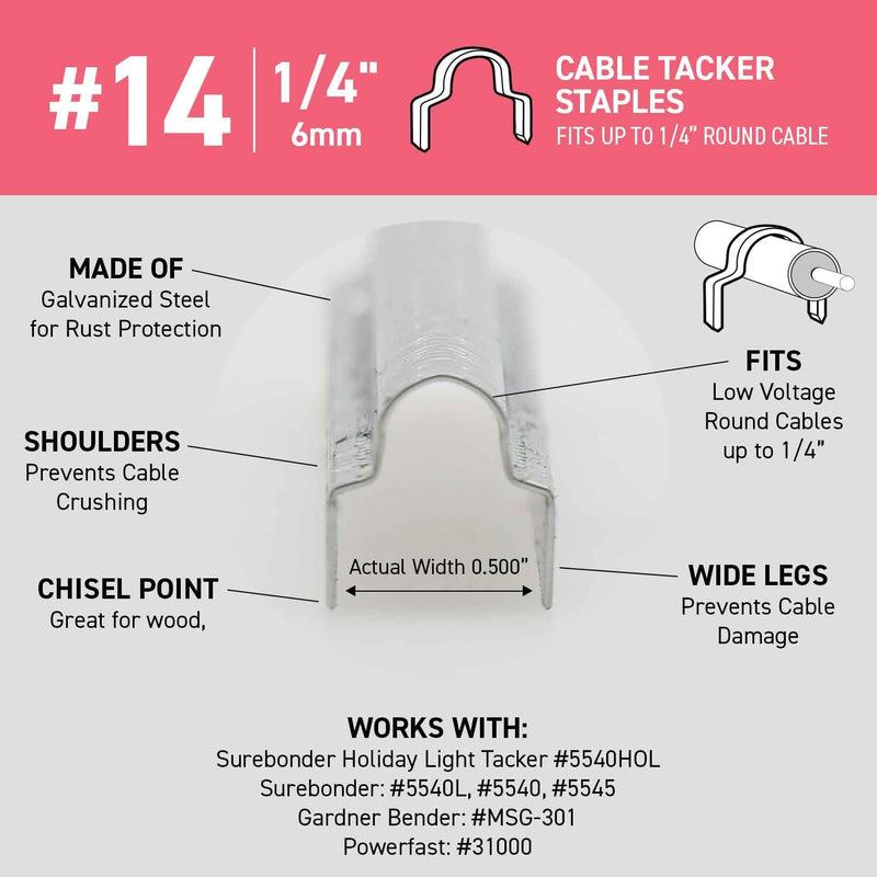 #14 Cable Tacker Round Crown Staples - 1/4" - 630 ct.