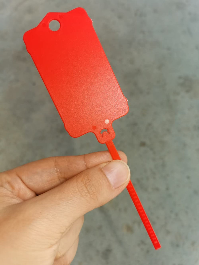 100pcs Reusable Blank Plastic Tags Ties Key Tags 1.45"*2.48" Serrated Tension Sealing Strap with Large Label Plastic Tie Mark Label Waterproof Hang Sign Write on Tag (Red, 100pcs) Red