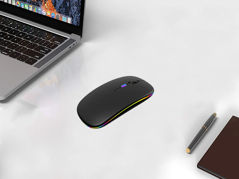 [Australia - AusPower] - Wireless Bluetooth Mouse,LED Rechargeable Silent Slim Laptop Mouse,Portable(BT5.2/3.0 and USB 2.4G) Dual Mode Computer Mice,for Apple Laptop,ipad Tablet,Desktop,Mac,Phone. (Black Mouse) Black Wireless Bluetooth Mouse 