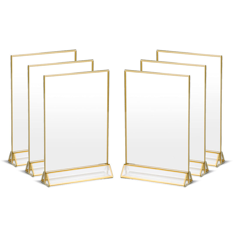 [Australia - AusPower] - UNIQOOO Acrylic Sign Holders with Golden Border, Portrait View, Pack of 6 | 4x6 Inches Double Sided Clear Frame, Perfect for Wedding reception, Centerpiece, Decoration, Party,Anniversary, Event 4x6?6 Pack 