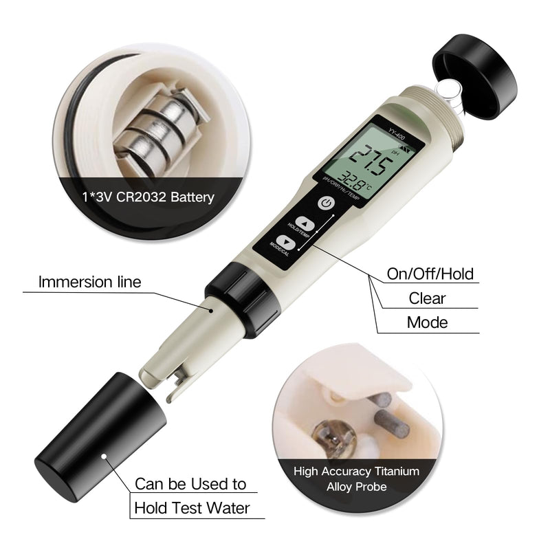 [Australia - AusPower] - ZuanXin PH Meter, 4 in 1 Digital Water Quality Tester with PH/ORP/Temp/H2, PH Tester for Drinking Water, Swimming Pools, Hot Tubs, and Spas (White) black 