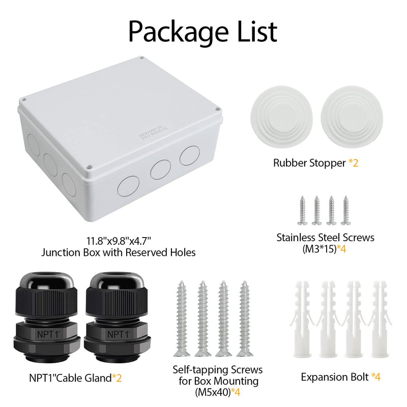LeMotech Junction Box, Electrical Box IP65 Water Resistant Dustproof ABS Plastic Project Enclosure for Electronics White 11.8 x 9.8 x 4.7 inch 11.8"x 9.8"x 4.7"